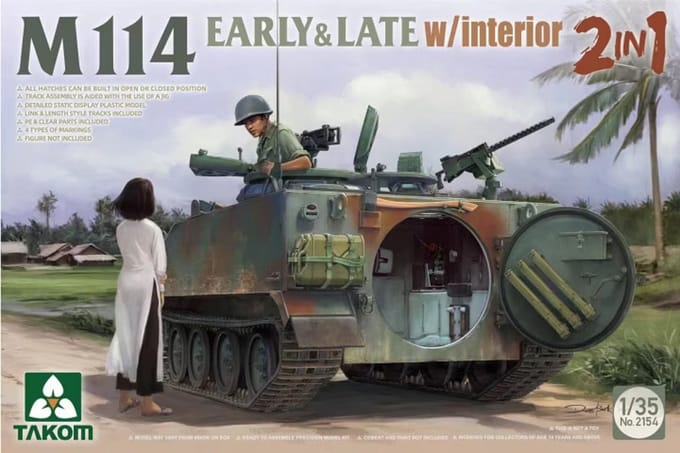 Takom Modelbouwpakket Militaire voertuigen - 2154 M114 early - late type with Interior Plastic - 1:35 - Modelbouw