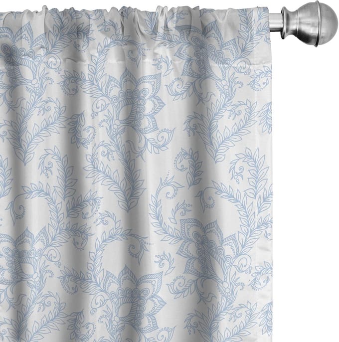 ABAKUHAUS – 2x75x225 cm – Microfaser gordijnen Blassblauw/Wit bloemen
