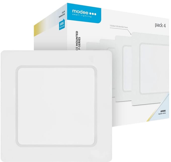 Modee LED Paneel Vierkant Opbouw - 12W - 1320lm - 12x3.7cm - 6000K - Koel Wit - 4 stuks