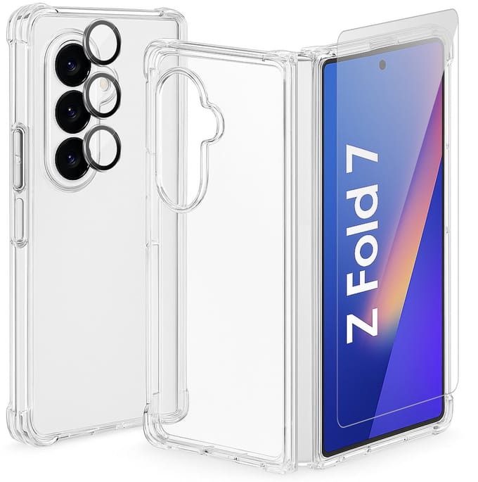 Hoesje geschikt voor Samsung Galaxy Z Fold 7 - Screenprotector Glas & Camera Protector - Shockproof Transparant