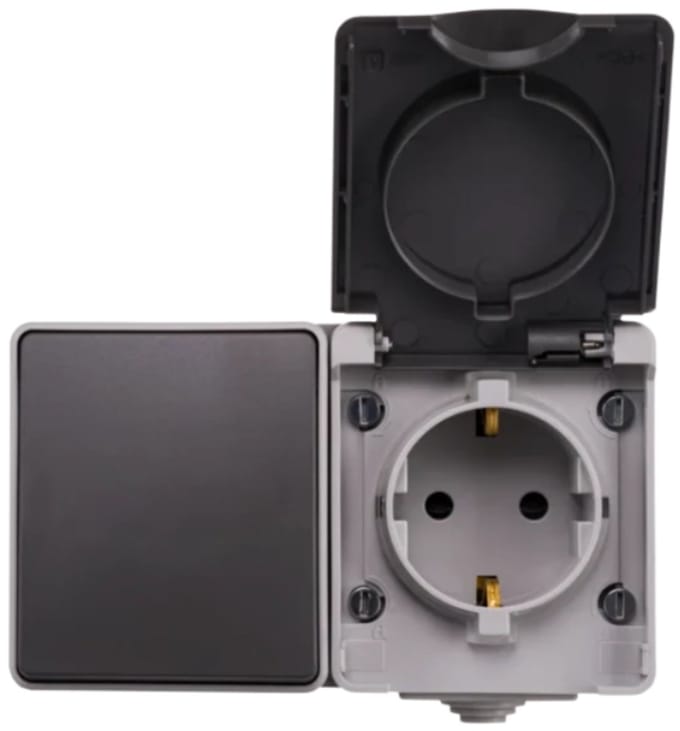 Opbouw Combi wandcontactdoos en wisselschakelaar | IP55 - Grijs