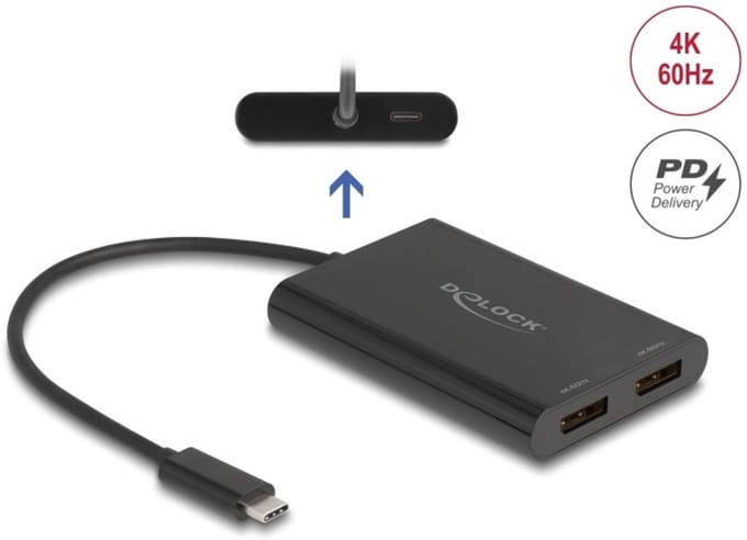 Delock Adapter USB Type-C™ to 2 x DisplayPort 4K 60 Hz with DisplayLink® graphics and USB PD