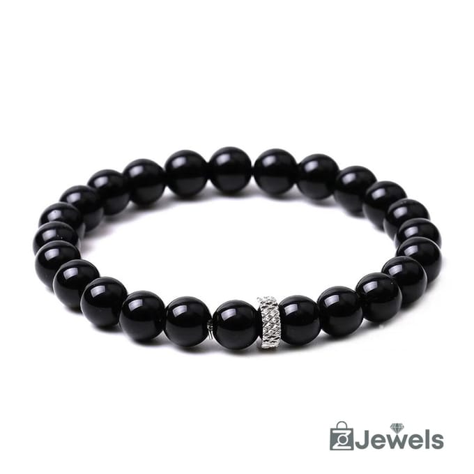 OZ Jewels - Black Agate Kralenarmband - Natuurstenen - Elastisch