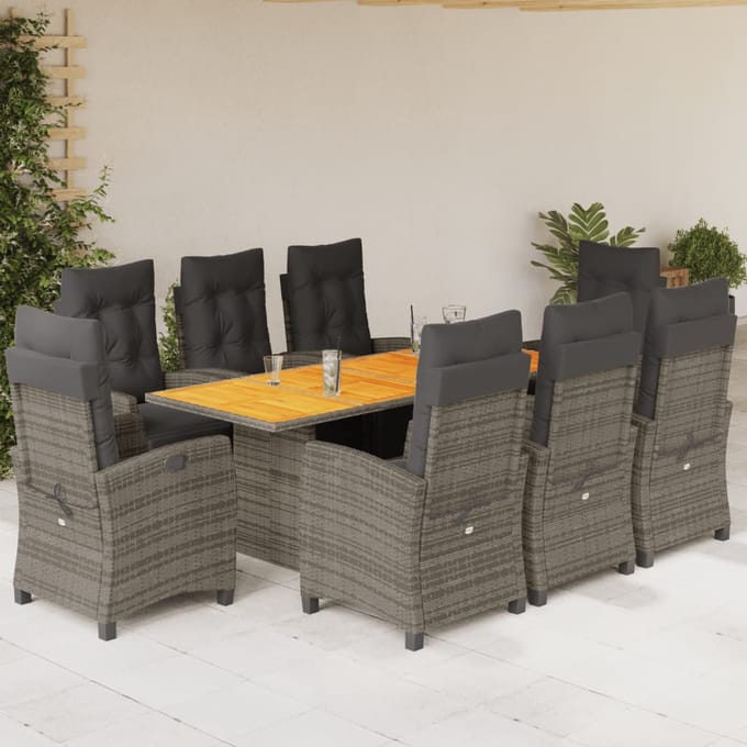 vidaXL - 9-delige - Tuinset - met - kussens - poly - rattan - grijs