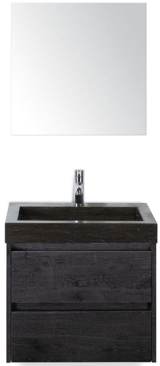 Dante Badmeubelset 60 cm - Black Oak - Wastafel Hardsteen Wit Lucca met Spiegel