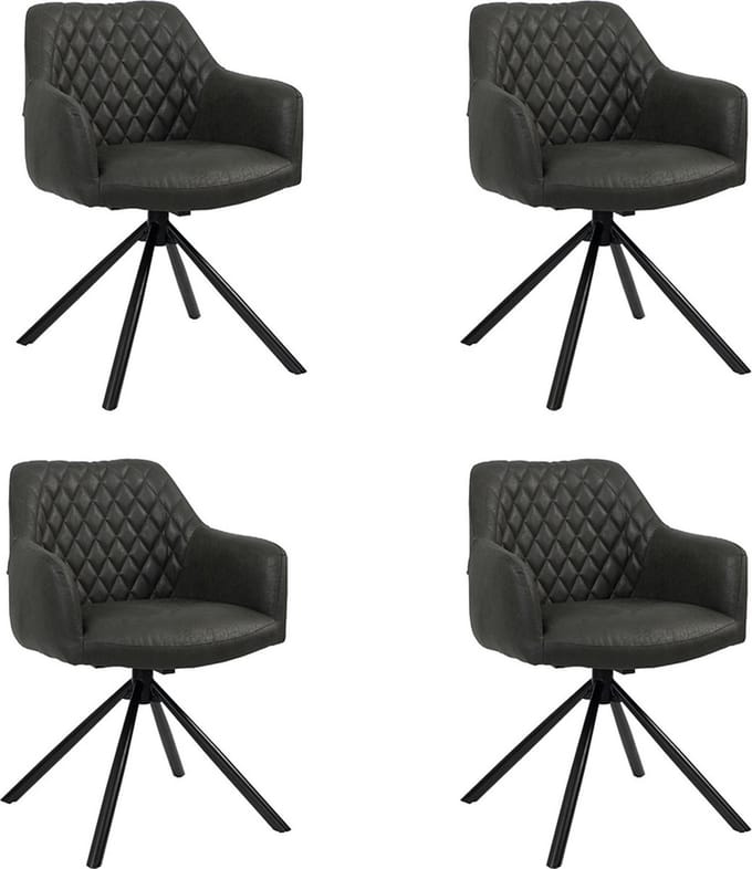 Bronx71® Industriële eetkamerstoel Dex zwart eco-leer - Eetkamerstoelen set van 4 - stoel