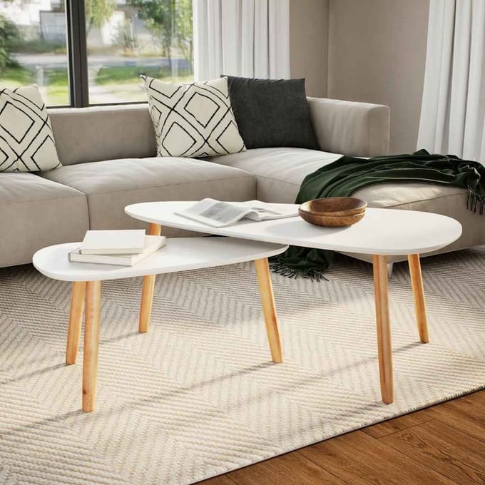 vidaXL - 2-delige - Salontafelset - massief - grenenhout - wit