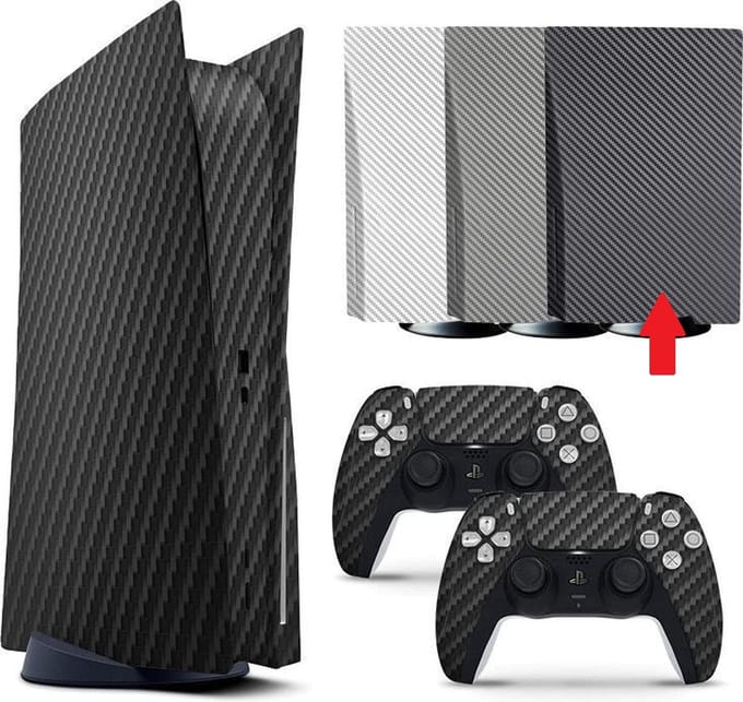 Gadgetpoint - Console & Controller Stickers voor PS5, PlayStation 5 - Performance Gaming Skin - Bescherming Accessoires - Carbon - Zwart