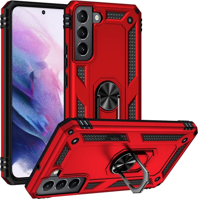 Anti-Shock Hybrid Ring Armor Hoesje Geschikt voor: Samsung Galaxy S22 Plus - rood