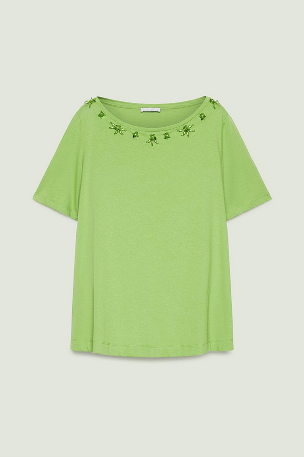 T-shirt geborduurd vrouw groen