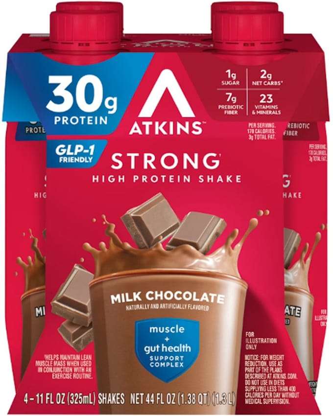 Atkins | Strong High Protein Shake | Milk Chocolate | 4 Stuks | 4 x 325ml