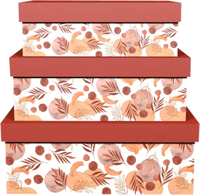 Dekoratief | Set 3 dozen rechthoek 'Earth Blush', 26x18x10cm | A245086