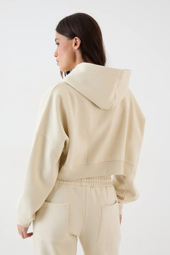 Dames DSGN Studio Boxy Crop Zip Through Hoodie | Cream | Maat: XL