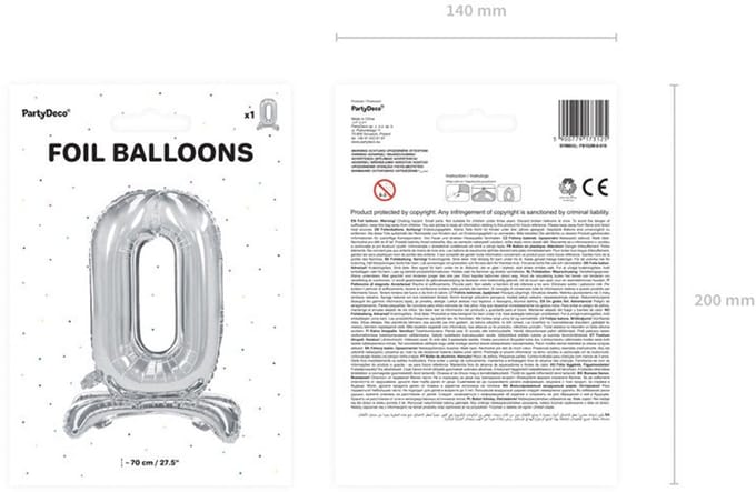 Zilver 0 Staande Folieballon 70 cm