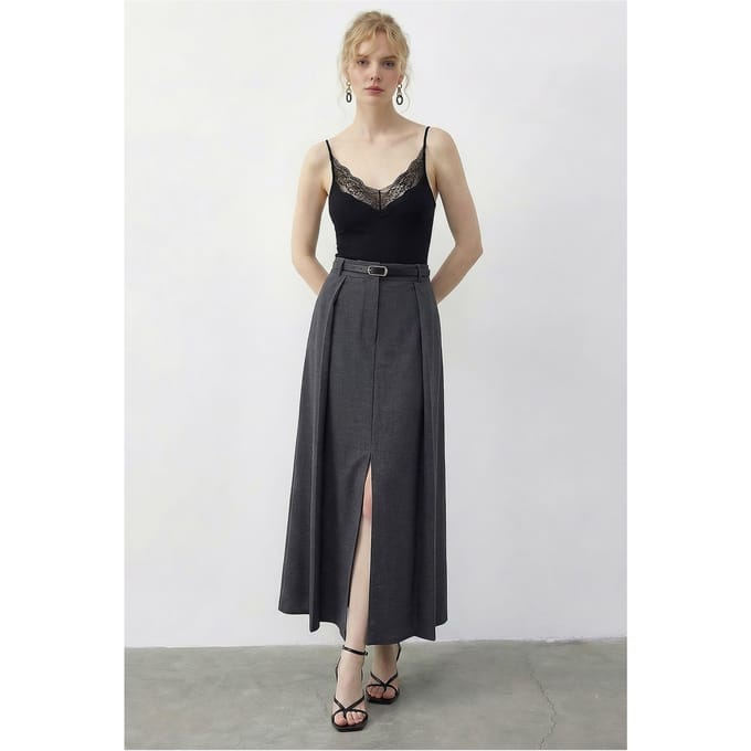 Hoge Taille Midi A-Lijn Rok met Riem