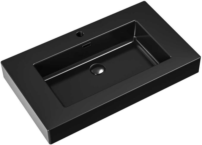 Aloni Wastafel – 80x10x46 cm – Kunstmarmer – Mat zwart