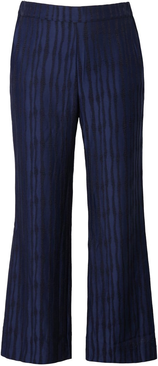 Ulla Popken - Dames - Broek structuur wijde rechte pijpen - Donkermarine - Maat 54