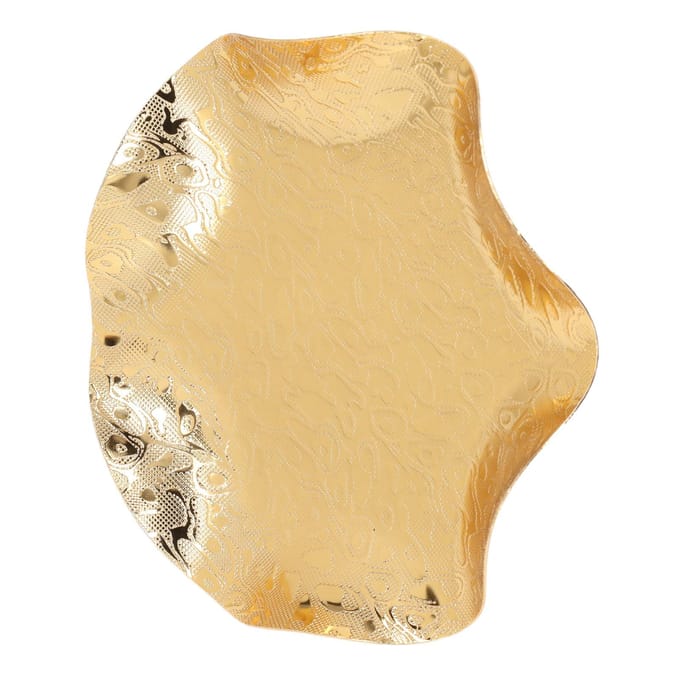 Gouden Fruitschaal Hand Elektroplating Proces Mooi Patroon Gladere Oppervlakken Snackschotel voor beige