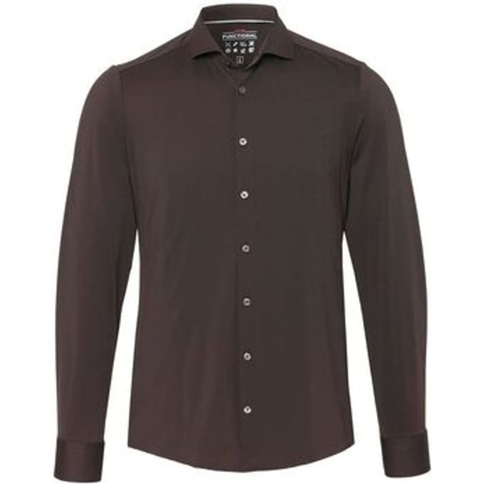 Pure The Functional Shirt Donkerbruin - Maat 38 - Heren - Overhemden Formeel