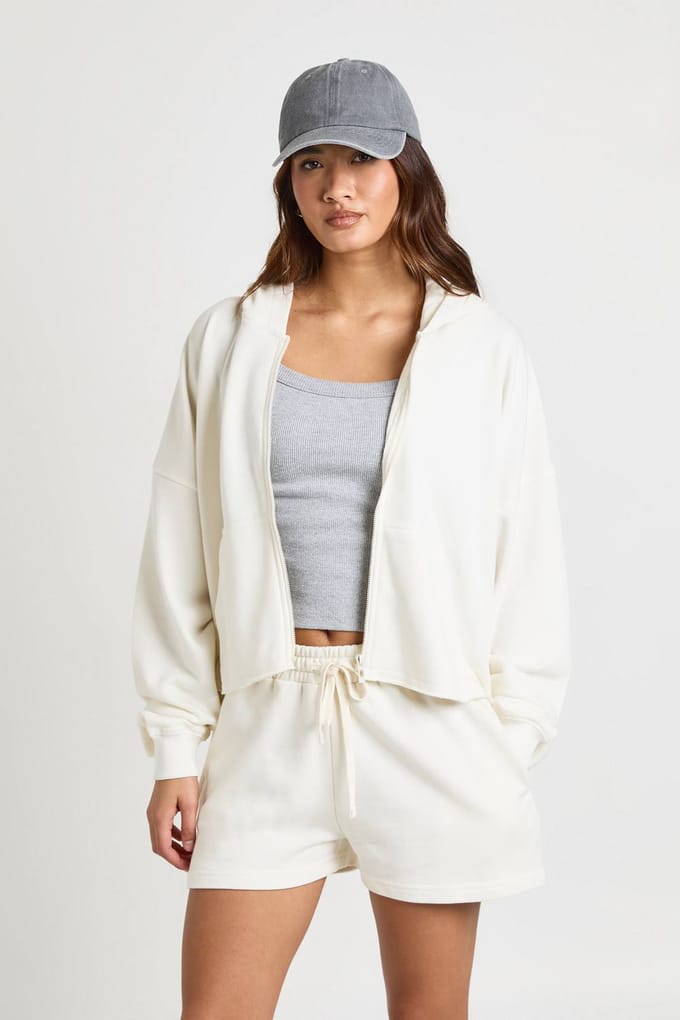 boohoo Dames Gewassen Loopback Trainingspak Met Versleten Zoom En Korte Broek | Ecru | Maat: Large