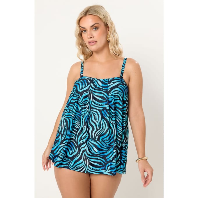 Yours Blue Pacific Abstract Print Tankini Top Size 42