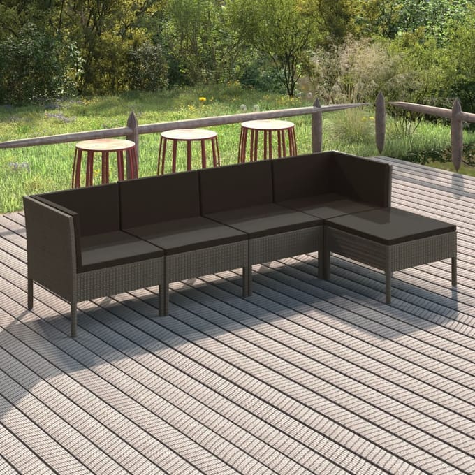vidaXL - 5-delige - Loungeset - met - kussens - poly - rattan - grijs