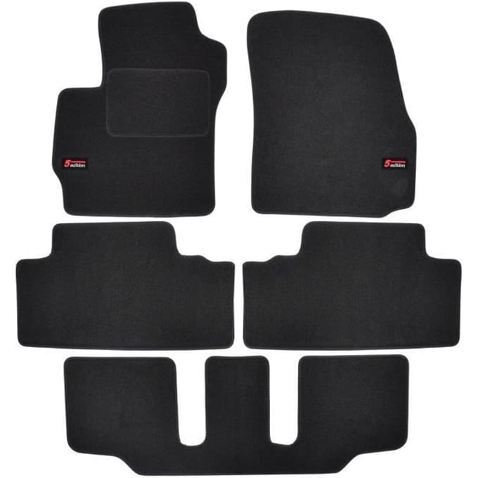 Tapis de sol - Logo - Mazda 5 - Velours noir - 5 pièces - Antidérapant - Sur mesure