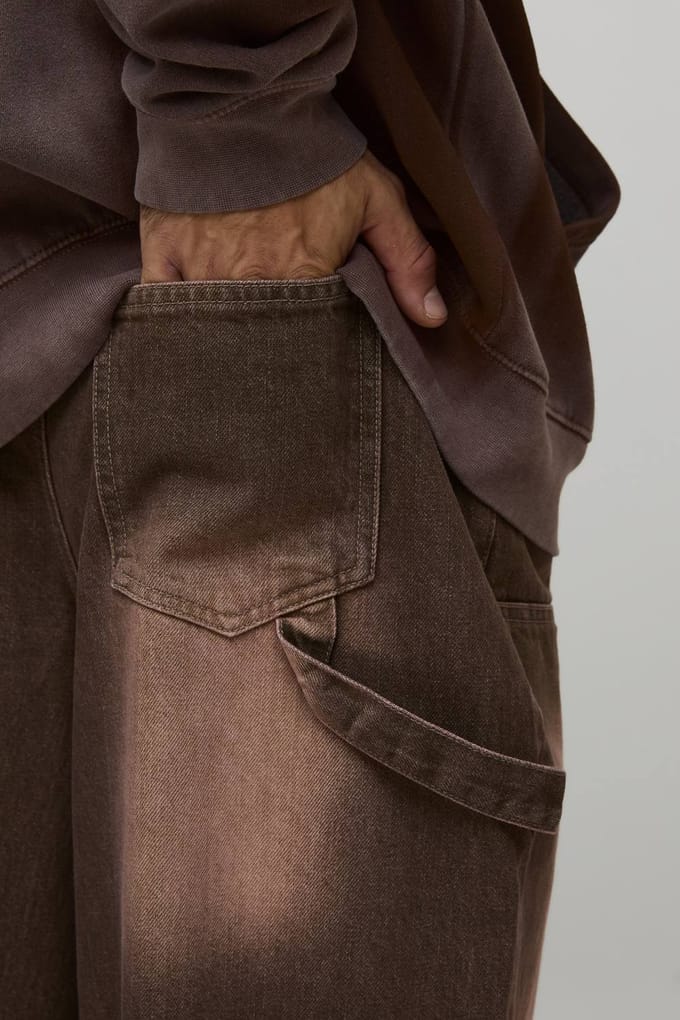 Wijde Pijpen Gewassen Gescheurde Timmerman Stijve Denim Jeans | Brown | Size 28R