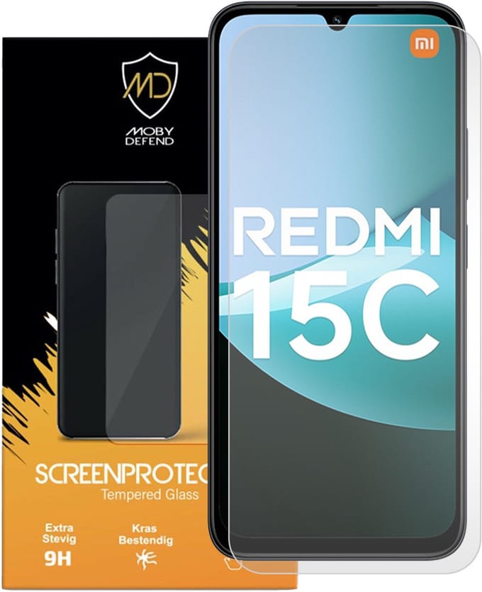 MobyDefend Screenprotector - Geschikt voor Xiaomi Redmi 15C 5G - Case-Friendly Screensaver - Gehard Glas