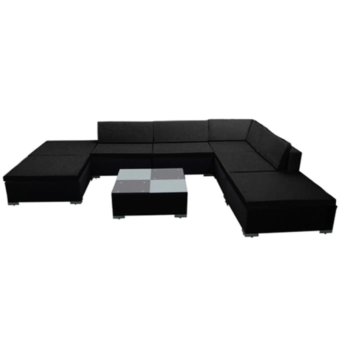 vidaXL - 8-delige - Loungeset - met - kussens - poly - rattan - zwart