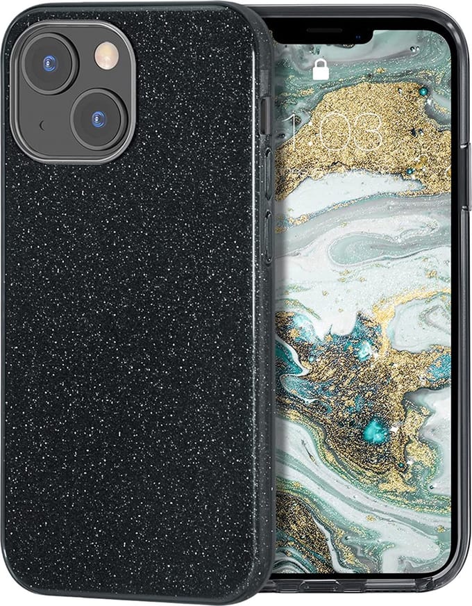 HB Hoesje Geschikt voor Apple iPhone 13 - Zwart - Glitter Back Cover