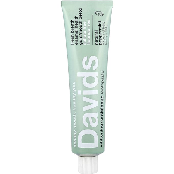 Davids, Premium Toothpaste, Whitening + Tartar Removal, Natural Peppermint, 5.25 oz (149 g) white