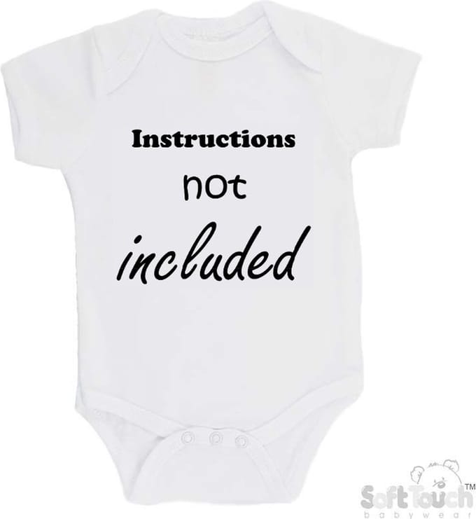 100% Katoenen Romper "Instructions not included" Unisex Katoen Wit/zwart 62/68