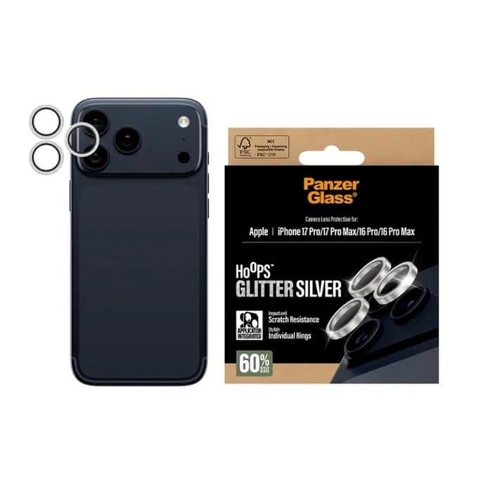 PanzerGlass Hoops® Glitter Silver Camera Lens Protector iPhone 17 Pro | iPhone 17 Pro Max | iPhone 16 Pro | 16 Pro Max