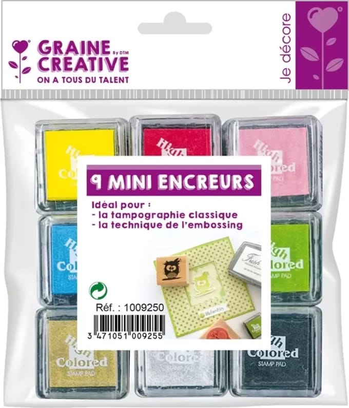 Graine Creative inktkussens set - stempelen en embossen 9 kleuren.