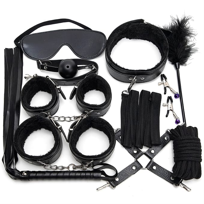 Fixxx - BDSM Bondageset - Gevoerd met Bont - Zwart