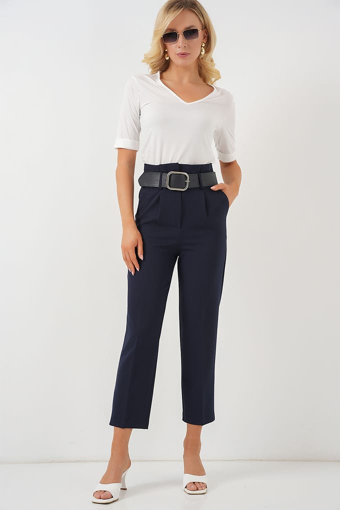 Enkelhoge Rechte Broek met Strik
