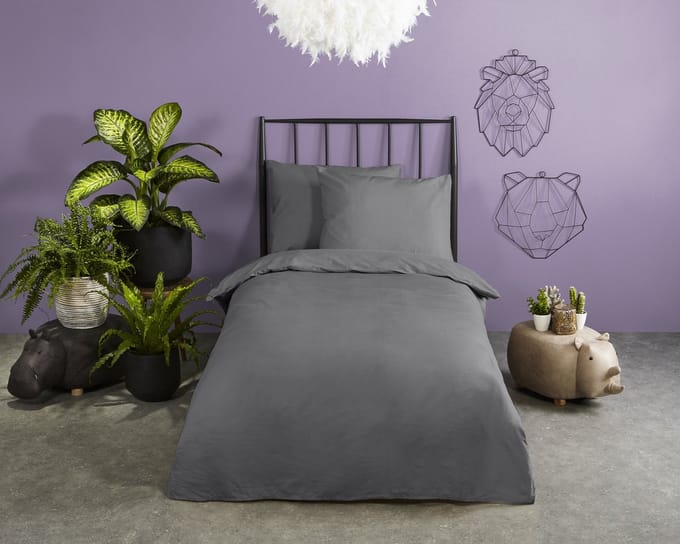 HIP dekbedovertrek effen kleur - 1 persoons 140x200/220 cm - Grijs - 100% Katoen satijn
