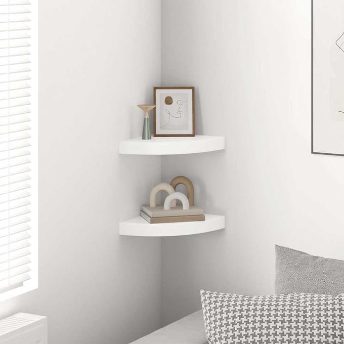 vidaXL - Zwevende - hoekplanken - 2 - st - hoogglans - wit - 25x25x3,8 - cm - MDF