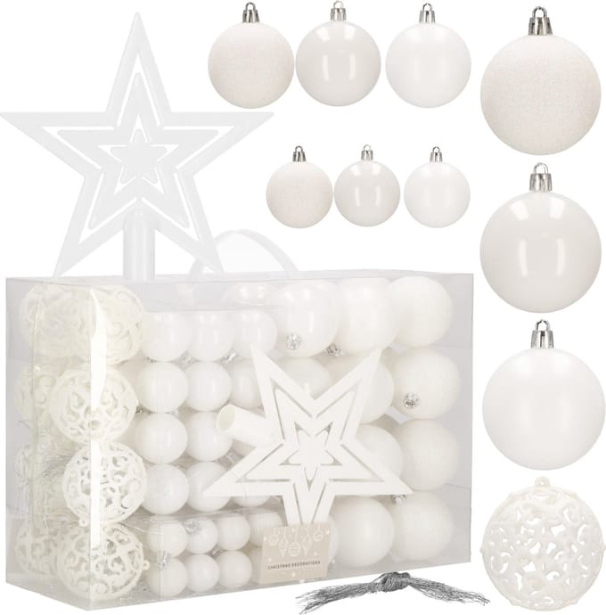 Springos Kerstballen | Kerstversiering | Onbreekbaar | 101 Stuks | Wit