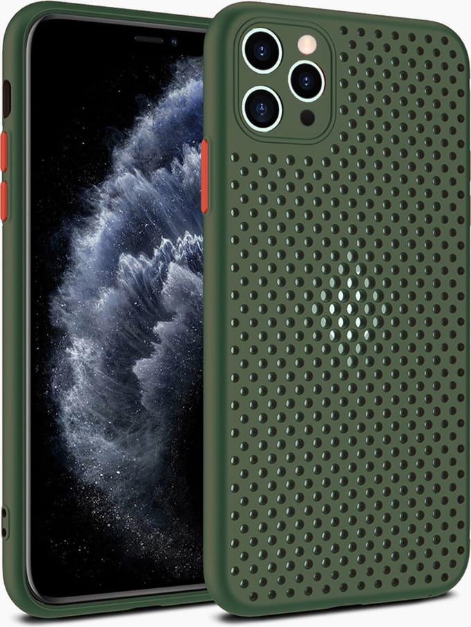 Smartphonica iPhone 11 Pro Max siliconen hoesje met gaatjes - Legergroen geschikt voor iPhone 11 Pro Max