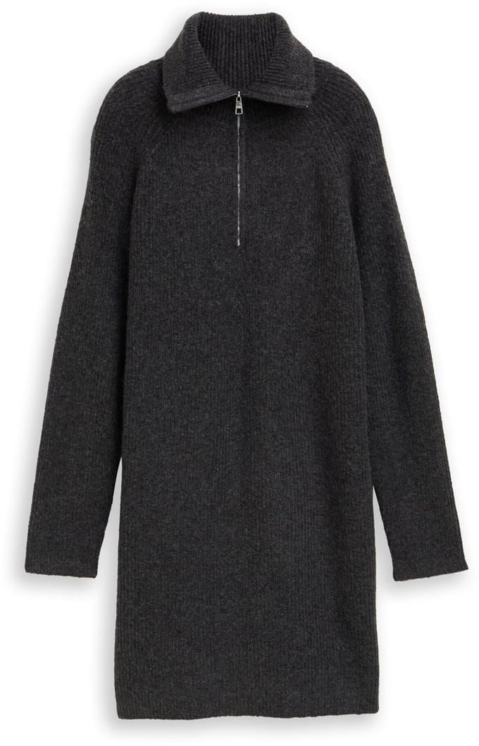 Tom Tailor Denim - Mini-jurk met troyerkraag - Maat M - Shale Grey Melange