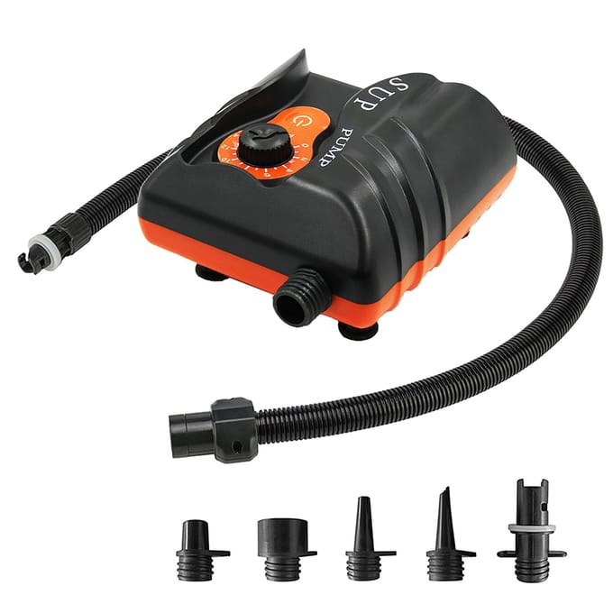 16PSI elektrische luchtpomp met 6 stuks mondstukken voor opblaasbare SUP en boot oranje