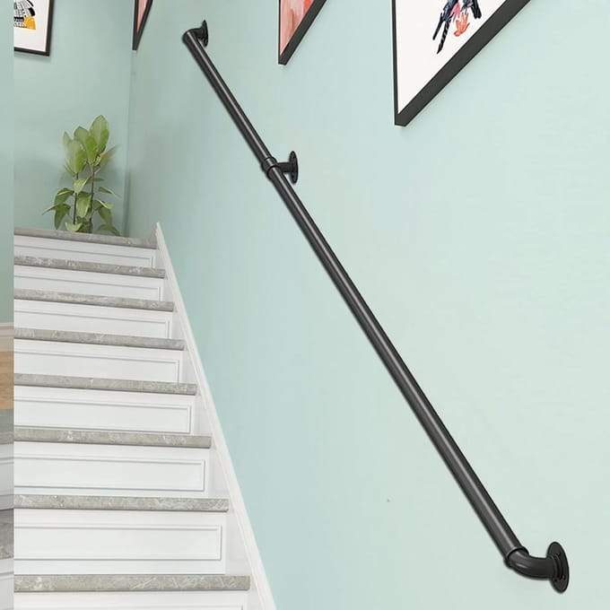 Trapleuning metaal - Wandgreep steun - Veilig traplopen - Roestbestendige coating - 80 cm - Zwart