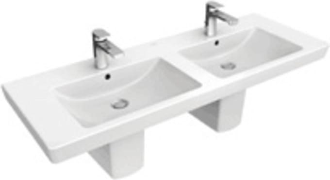 Villeroy & Boch Subway 2.0 meubelwastafel dubbel 130x47cm 2 kraangaten met overloop ceramic+ wit