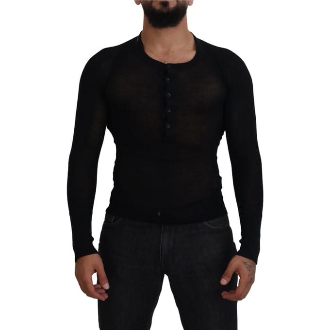 Henley Kraag Gebreid Sweater Lange Mouwen