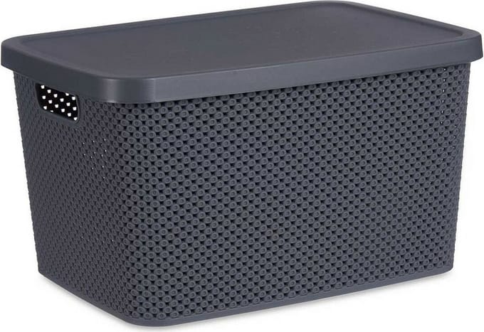 Opbergbak met Deksel Antraciet Plastic (28 x 22 x 39 cm)