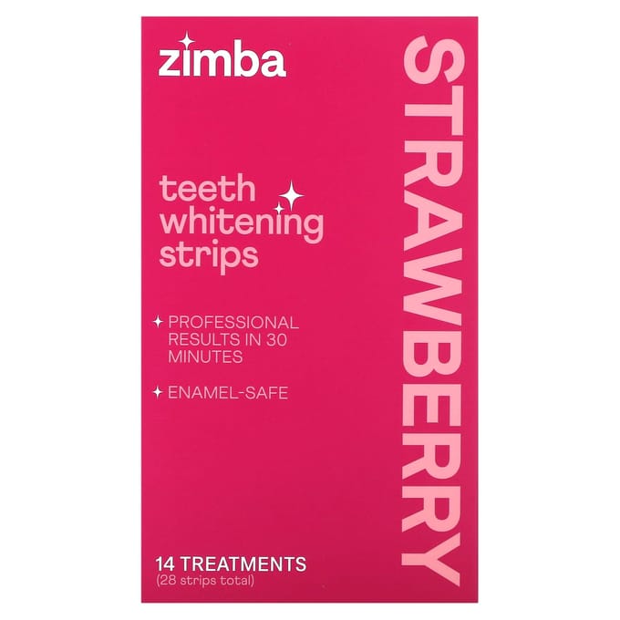 Zimba, bandes de blanchiment des dents, saveur fraise, 14 traitements white