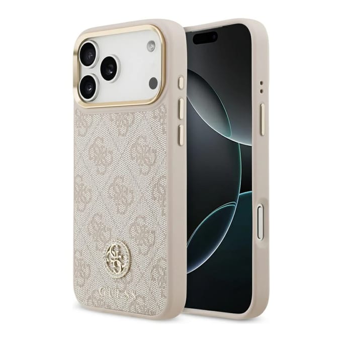 Guess Classic Strass Logo Leather Backcover met MagSafe voor de Apple iPhone 17 Pro Max - Roze