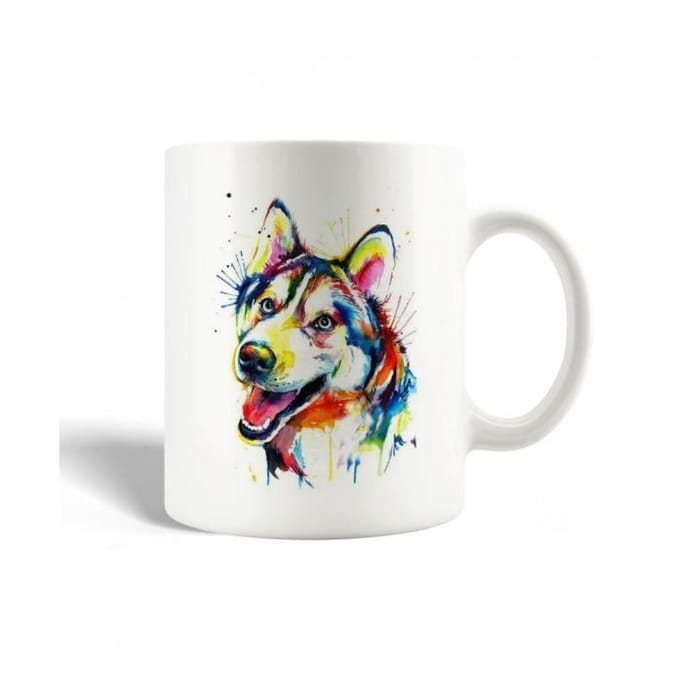 Mug en Céramique Tête De Loup Abstraite Portrait Loup Sourire Loup Furieux De Peintures Multicolores